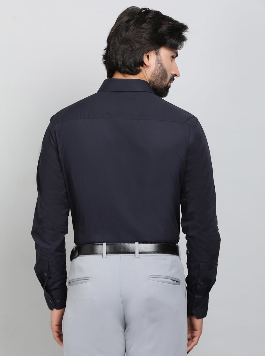 Navy Blue Solid Slim Fit Formal Shirt | Greenfibre