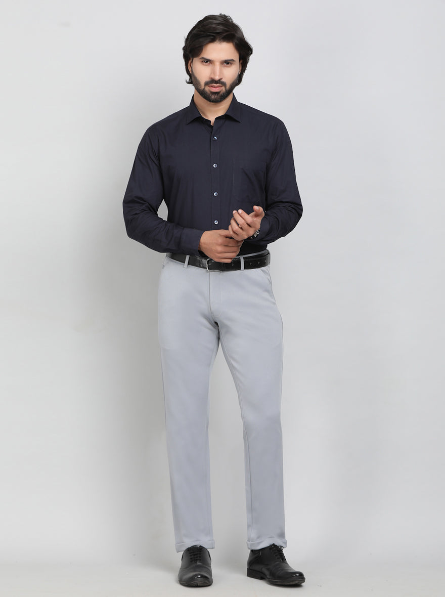 Navy Blue Solid Slim Fit Formal Shirt | Greenfibre