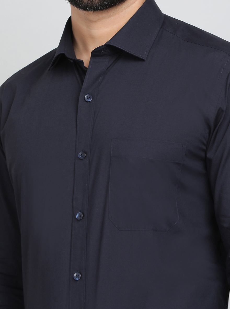 Navy Blue Solid Slim Fit Formal Shirt | Greenfibre