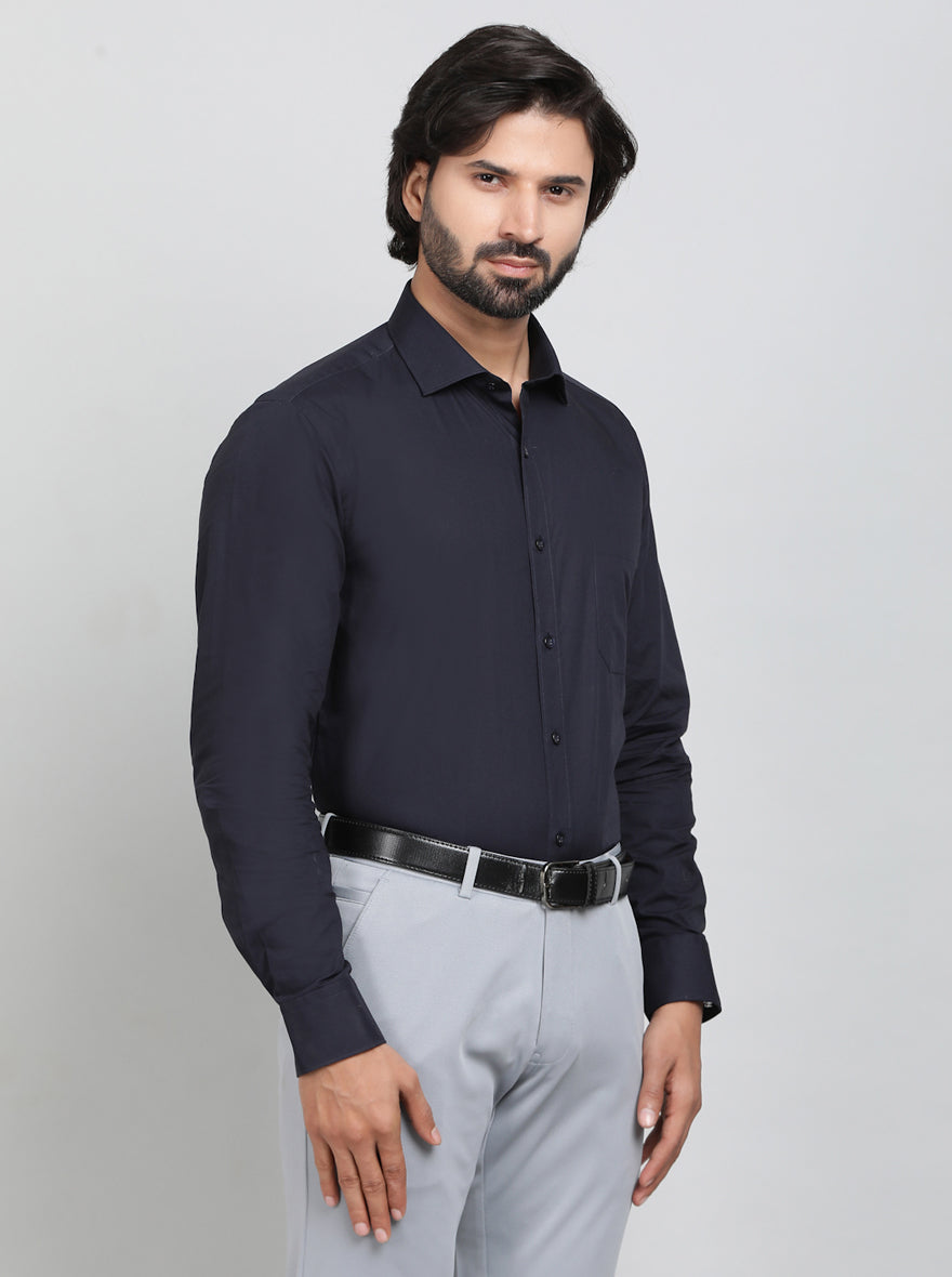 Navy Blue Solid Slim Fit Formal Shirt | Greenfibre