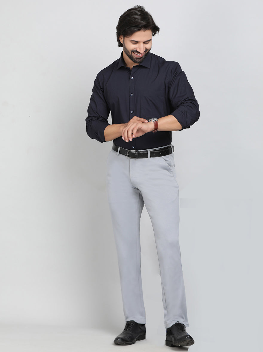 Navy Blue Solid Slim Fit Formal Shirt | Greenfibre