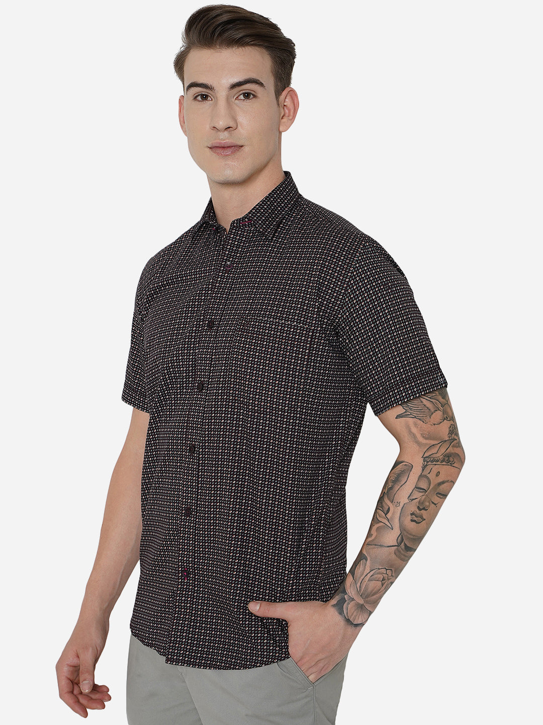 Coffee Bean Printed Smart Fit Casual Shirt | Greenfibre