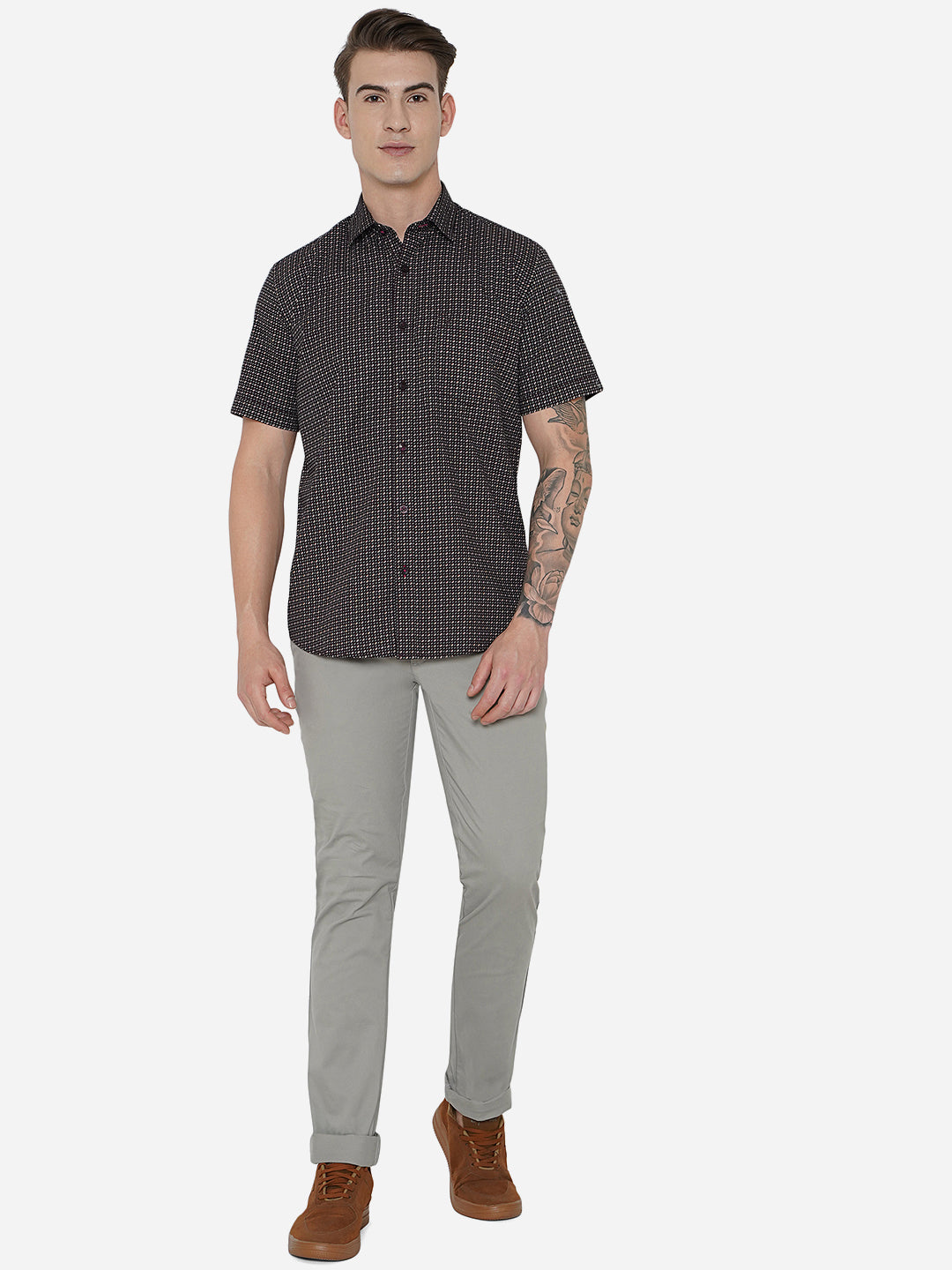 Coffee Bean Printed Smart Fit Casual Shirt | Greenfibre