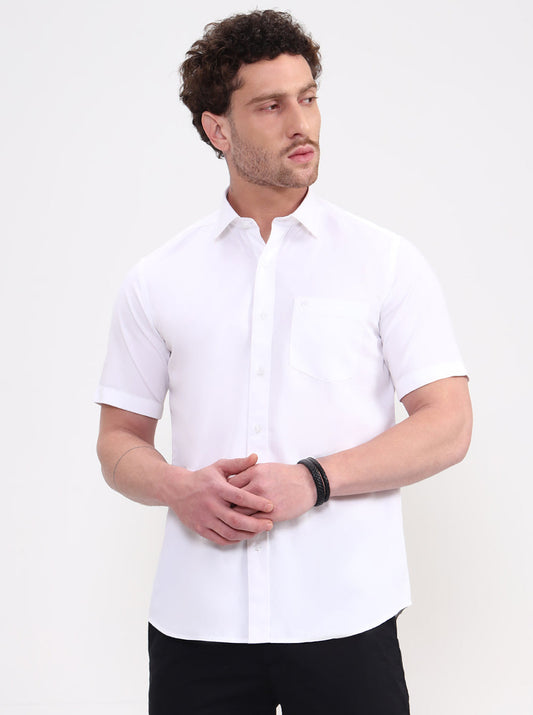 White Solid Smart Fit Semi Casual Shirt | Greenfibre