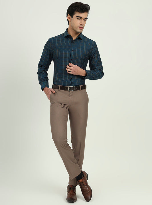 Navy Blue Checked Regular Fit Formal Shirt | Greenfibre