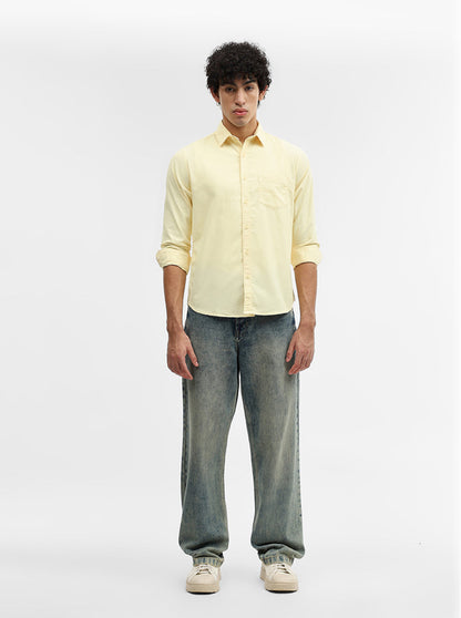 Yellow Printed Slim Fit Casual Shirt | Greenfibre