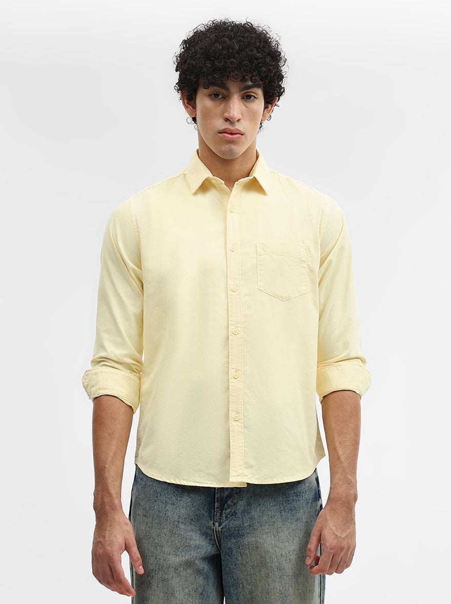 Yellow Printed Slim Fit Casual Shirt | Greenfibre