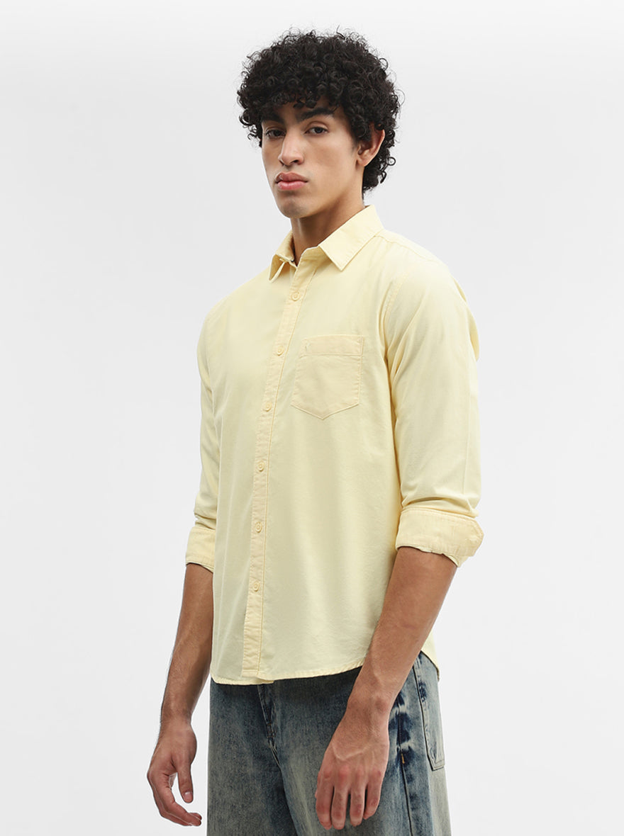 Yellow Printed Slim Fit Casual Shirt | Greenfibre