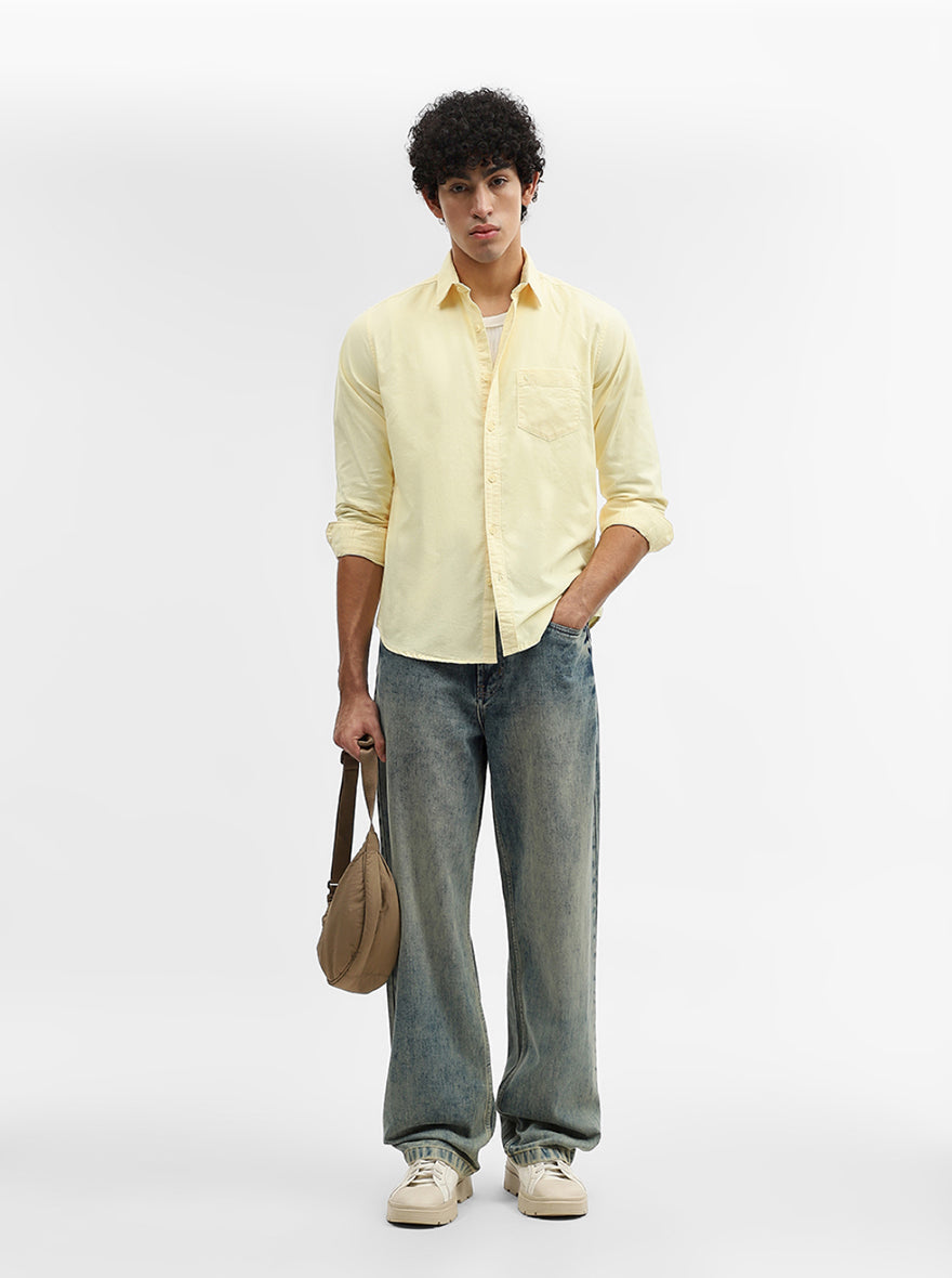 Yellow Printed Slim Fit Casual Shirt | Greenfibre