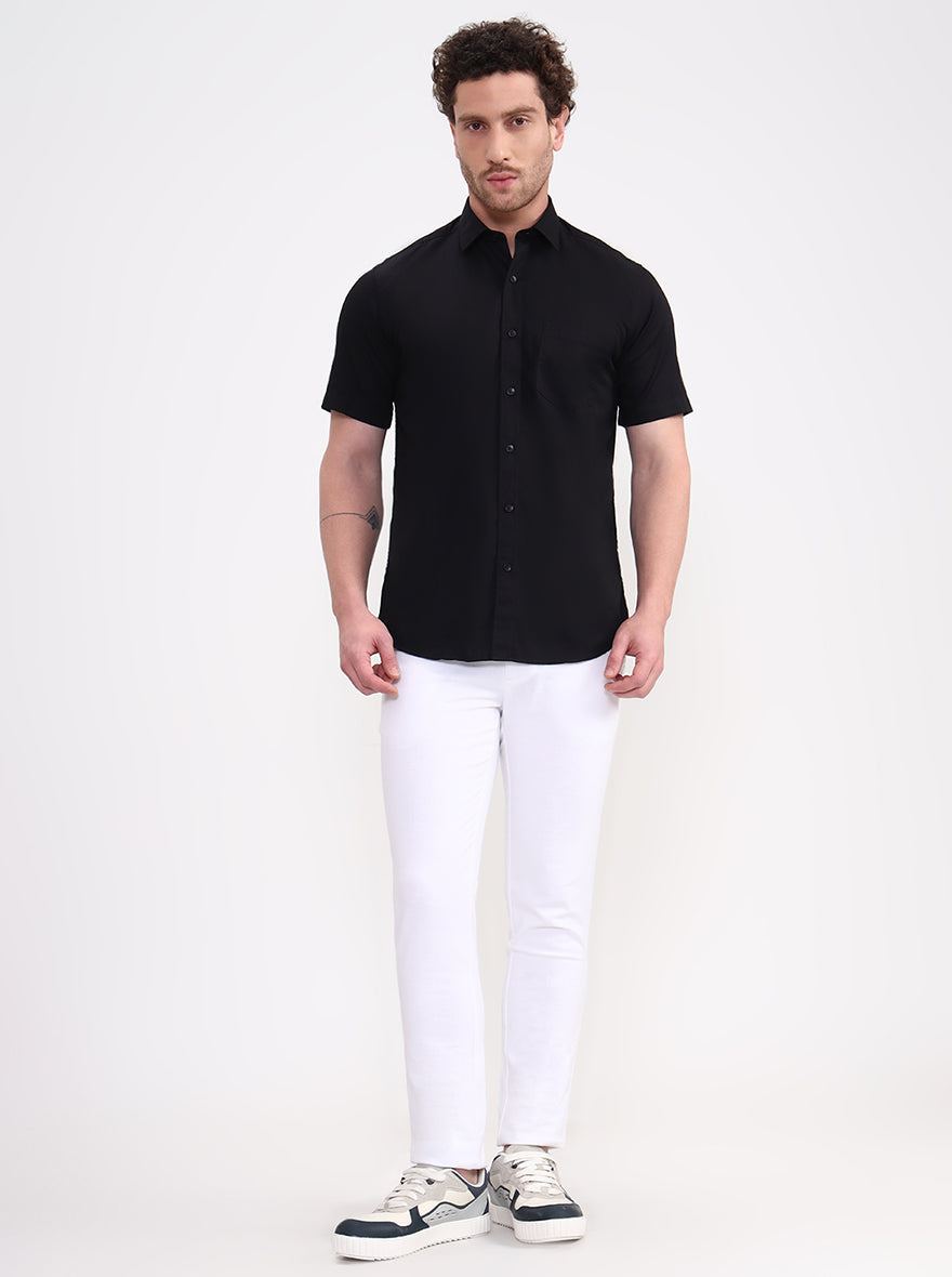Black Solid Smart Fit Semi Casual Shirt | Greenfibre