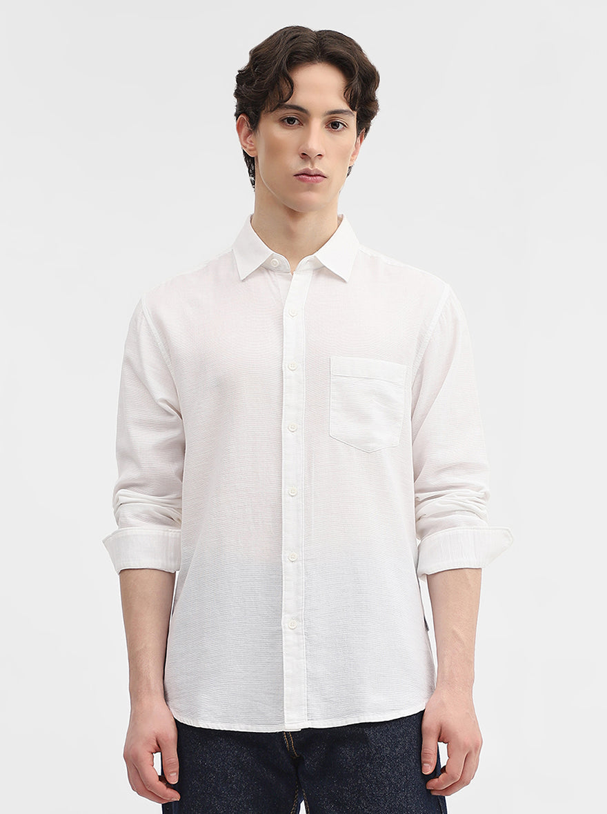 Snow White Solid Slim Fit Casual Shirt | Greenfibre