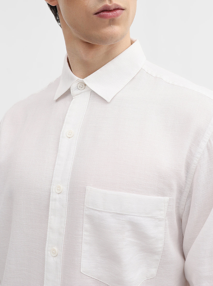 Snow White Solid Slim Fit Casual Shirt | Greenfibre