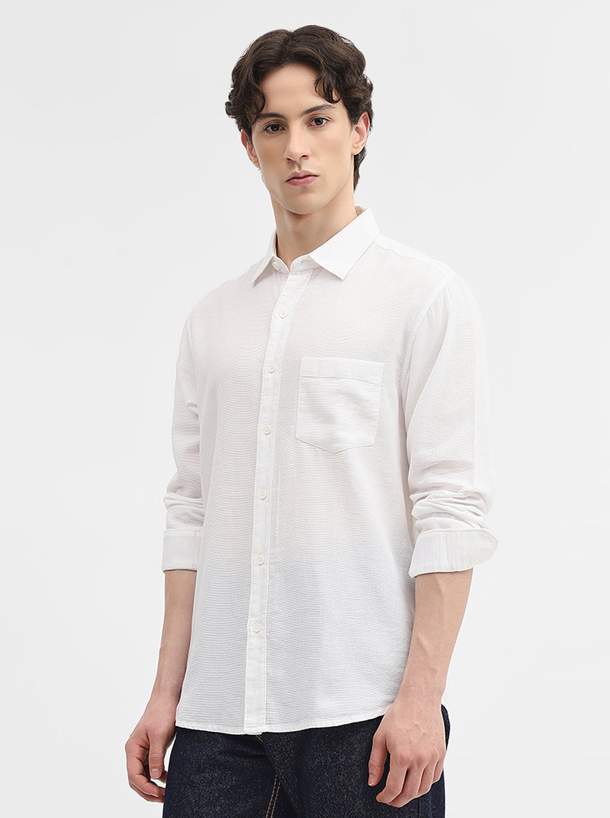 Snow White Solid Slim Fit Casual Shirt | Greenfibre