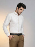 Light Yellow Checked Slim Fit Formal Shirt | Greenfibre