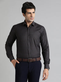 Brown & Blue Checked Slim Fit Formal Shirt | Greenfibre