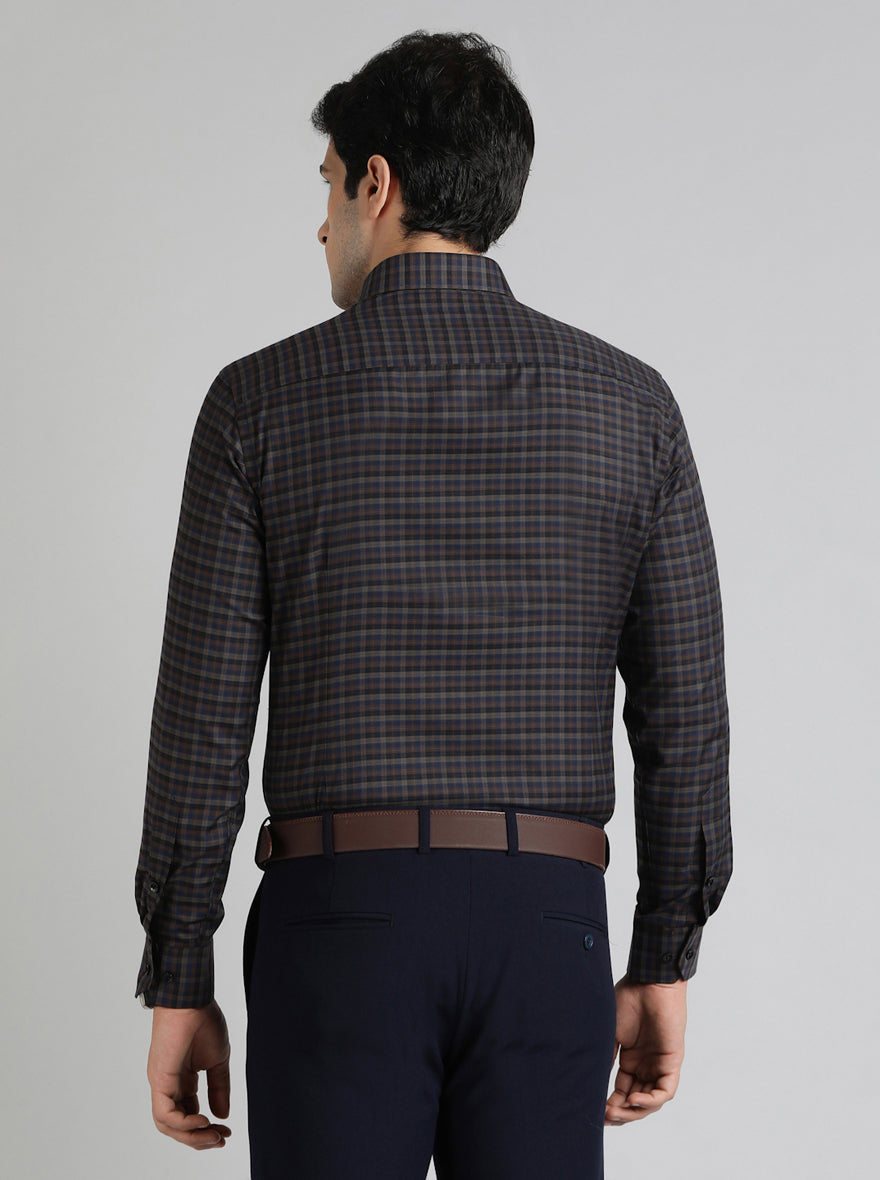 Brown & Blue Checked Slim Fit Formal Shirt | Greenfibre