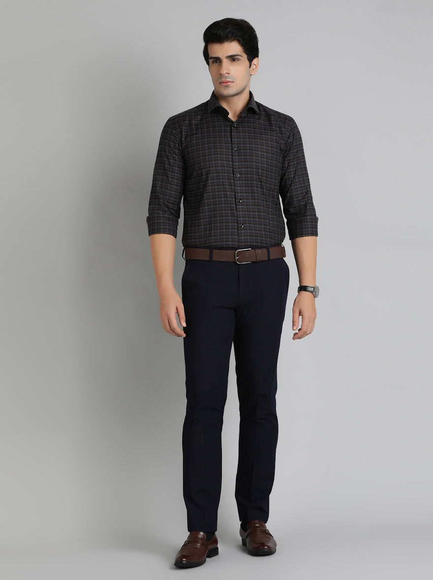 Brown & Blue Checked Slim Fit Formal Shirt | Greenfibre