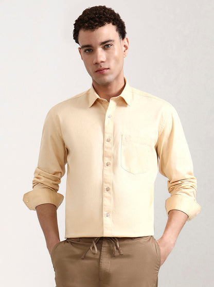 Light Yellow Solid Smart Fit Semi Casual Shirt | Greenfibre