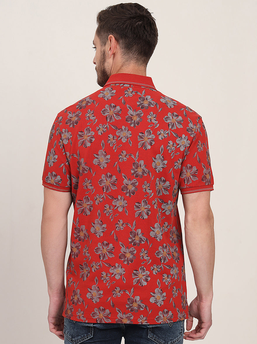 Rust Printed Slim Fit Polo T-Shirt | JadeBlue