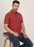 Rust Printed Slim Fit Polo T-Shirt | JadeBlue