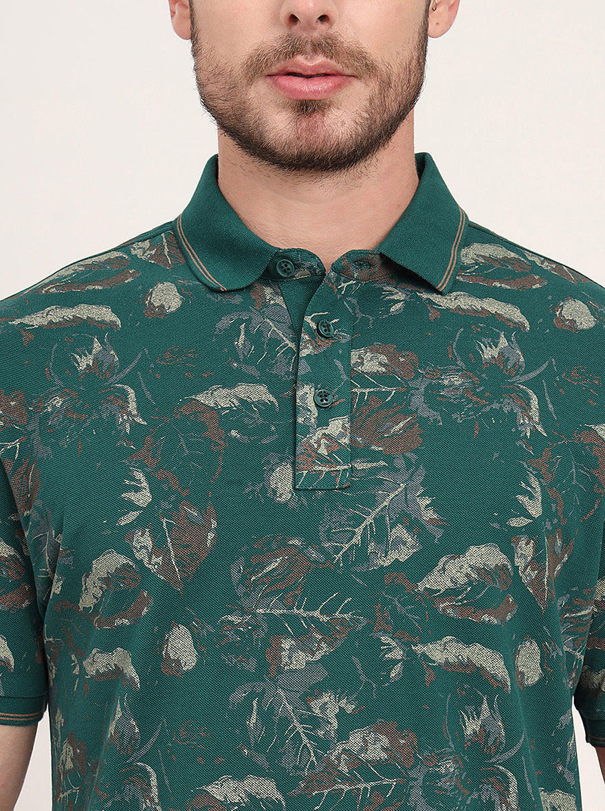 Bottol Green Printed Slim Fit Polo T-Shirt | JadeBlue