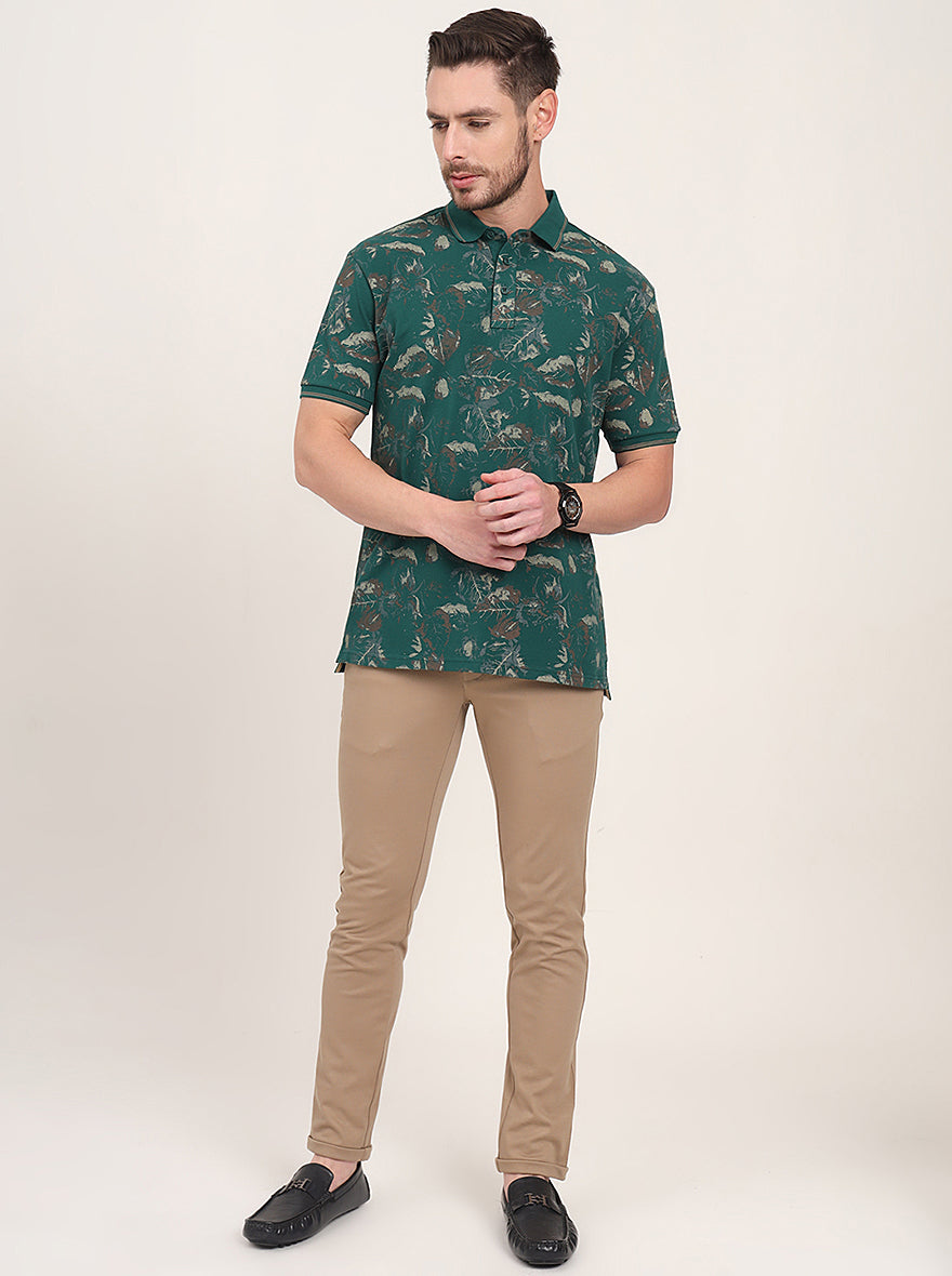 Bottol Green Printed Slim Fit Polo T-Shirt | JadeBlue