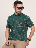 Bottol Green Printed Slim Fit Polo T-Shirt | JadeBlue