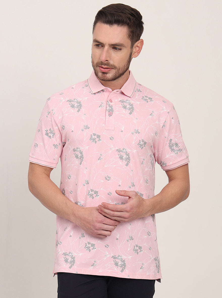 Pink Printed Slim Fit Polo T-Shirt | JadeBlue