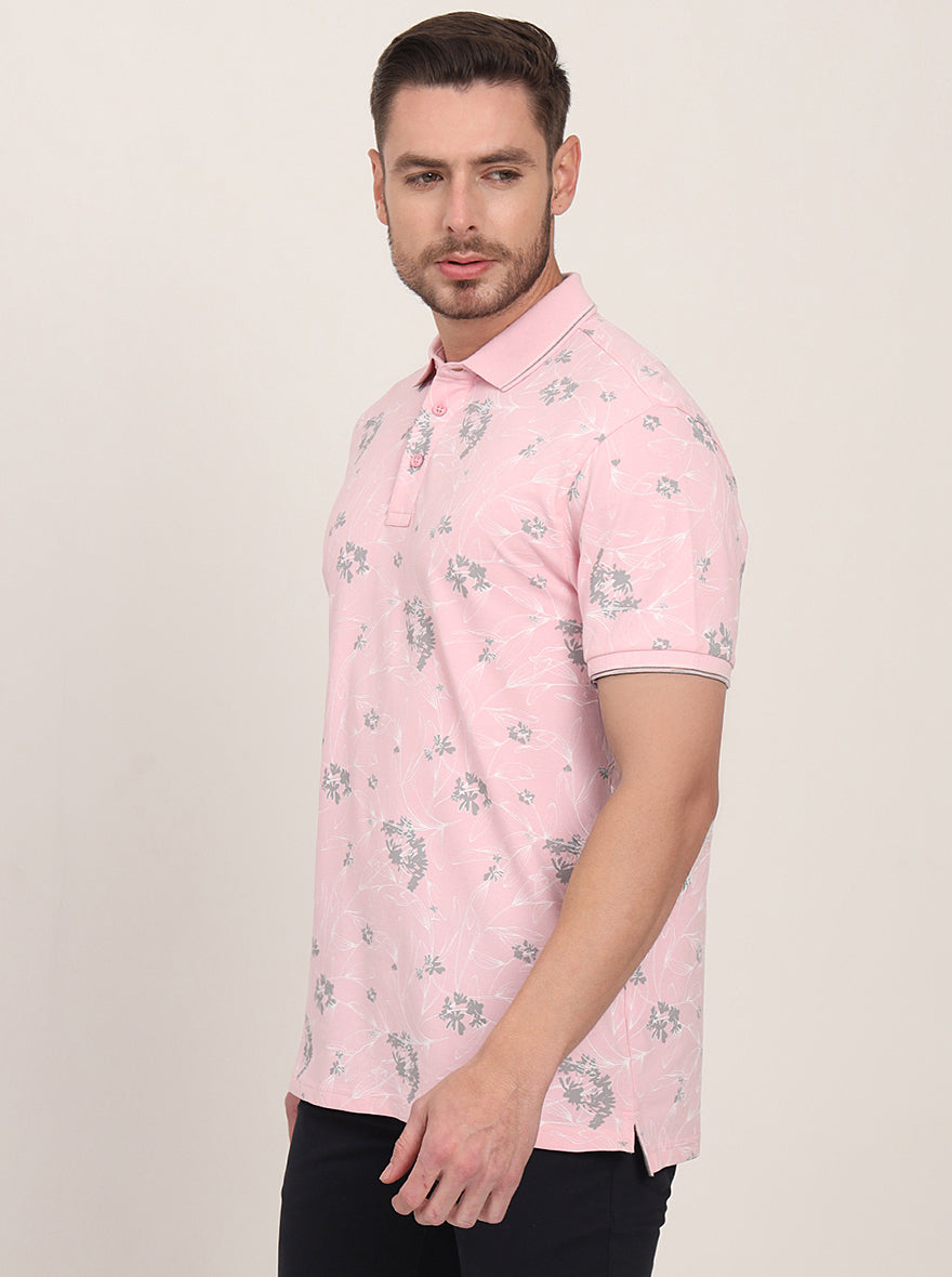 Pink Printed Slim Fit Polo T-Shirt | JadeBlue