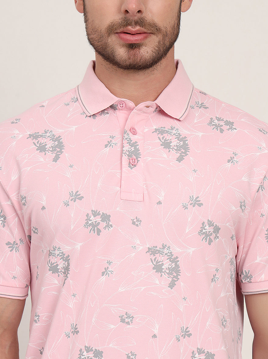 Pink Printed Slim Fit Polo T-Shirt | JadeBlue