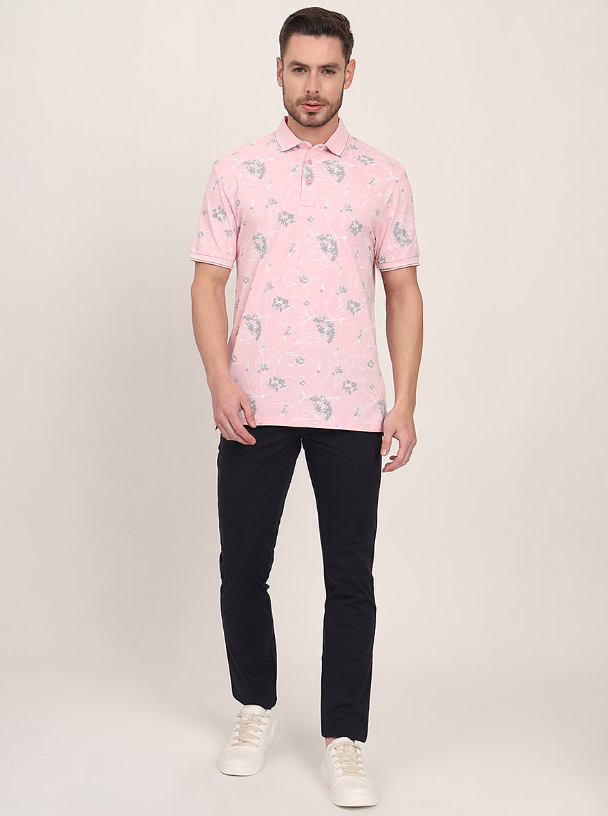 Pink Printed Slim Fit Polo T-Shirt | JadeBlue