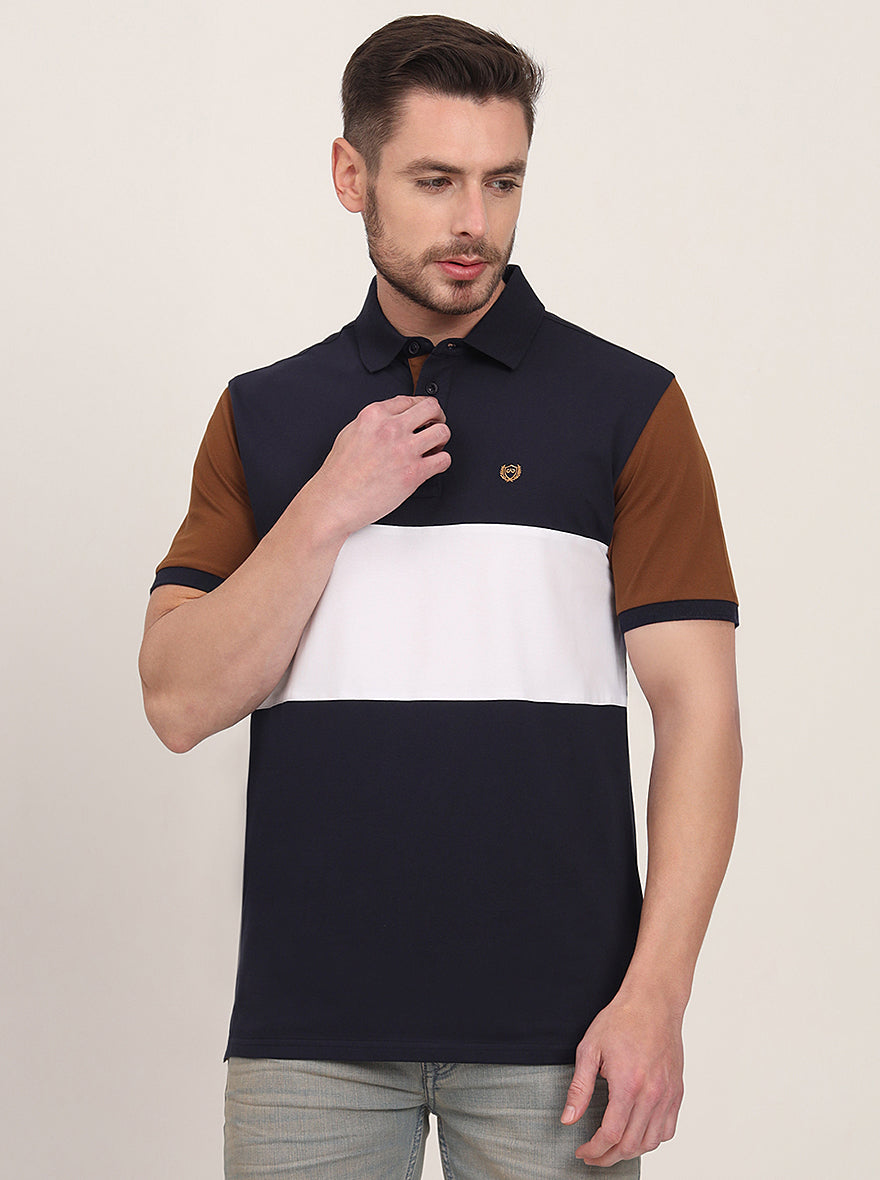 Multicolor Striped Slim Fit Polo T-Shirt | JadeBlue