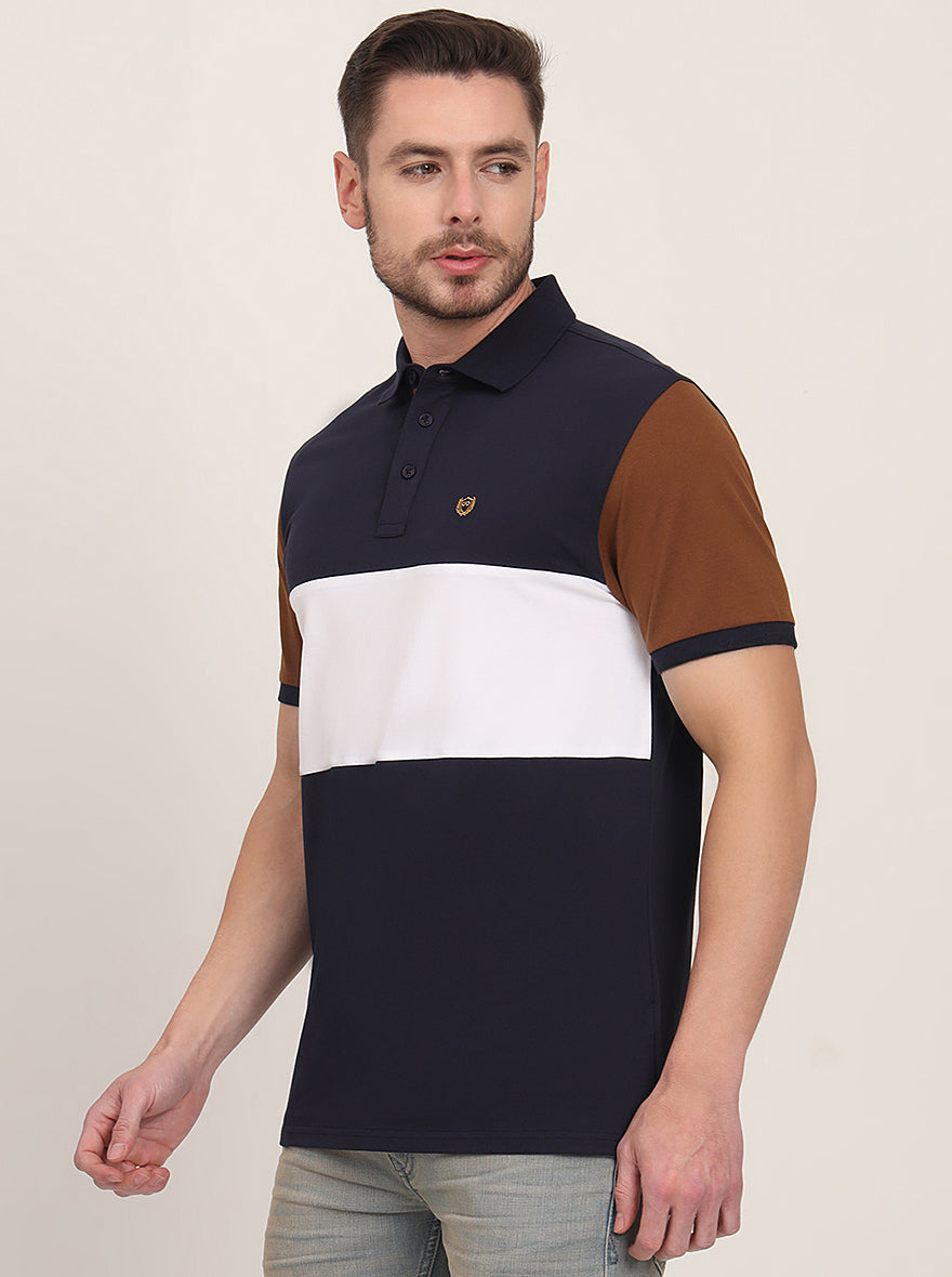 Multicolor Striped Slim Fit Polo T-Shirt | JadeBlue