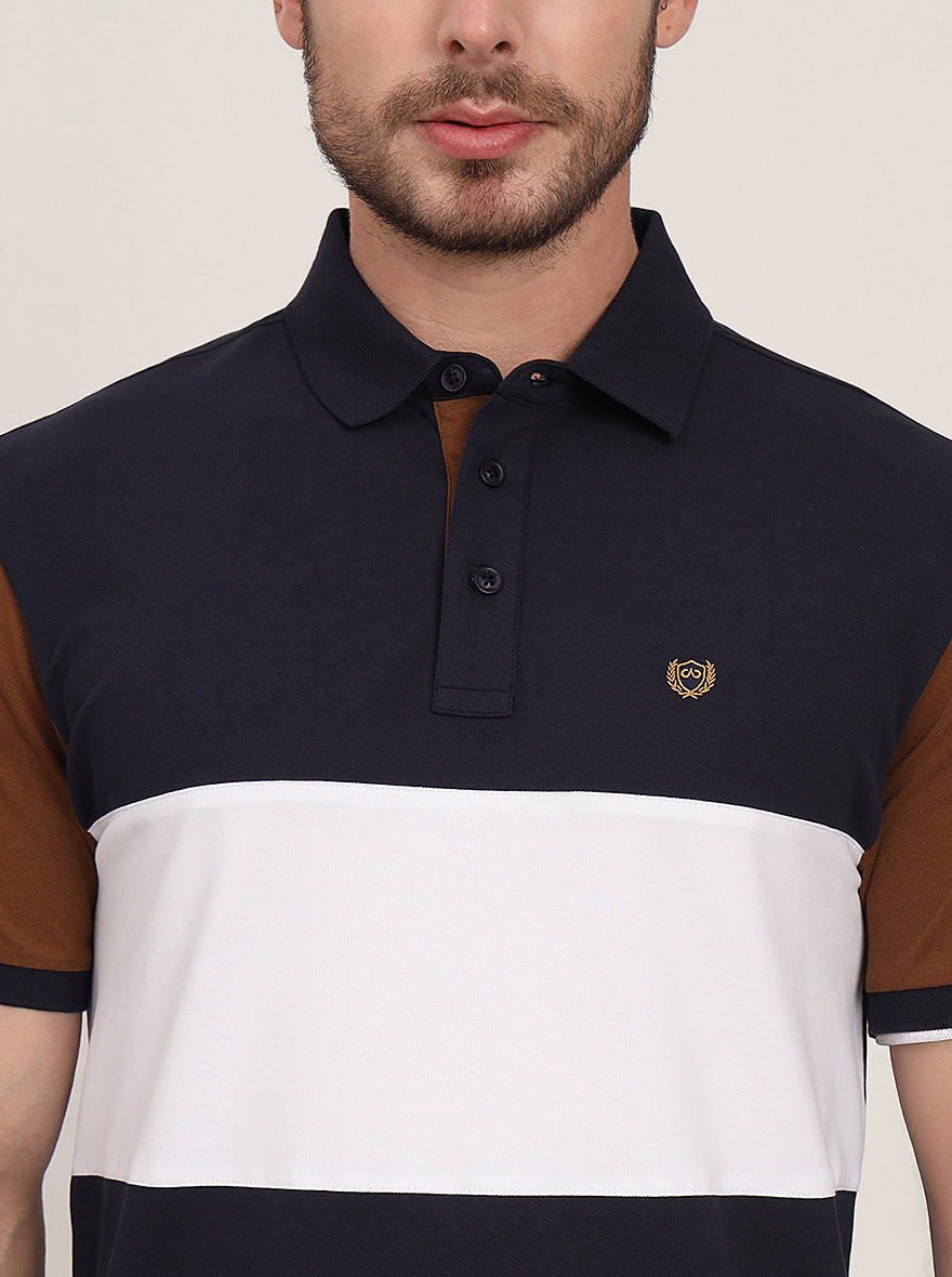 Multicolor Striped Slim Fit Polo T-Shirt | JadeBlue