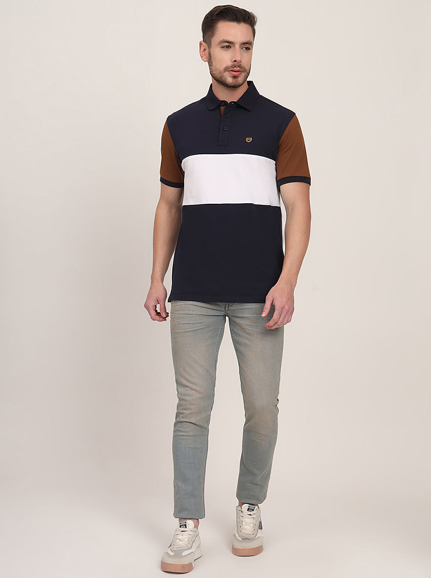 Multicolor Striped Slim Fit Polo T-Shirt | JadeBlue