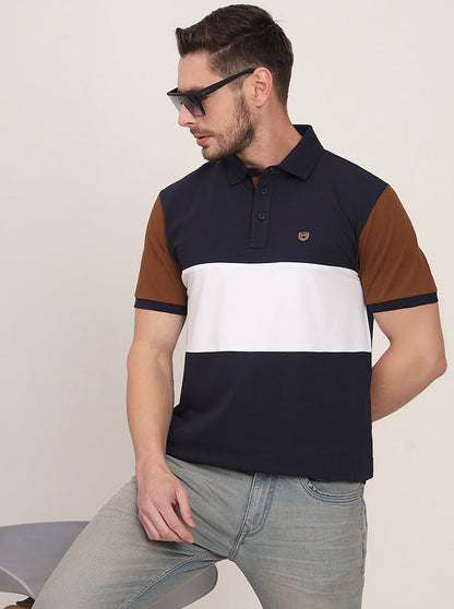 Multicolor Striped Slim Fit Polo T-Shirt | JadeBlue