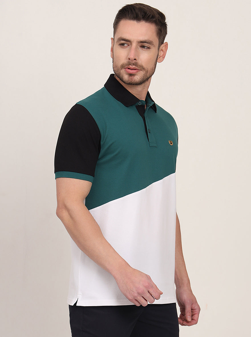 Multicolor Striped Slim Fit Polo T-Shirt | JadeBlue