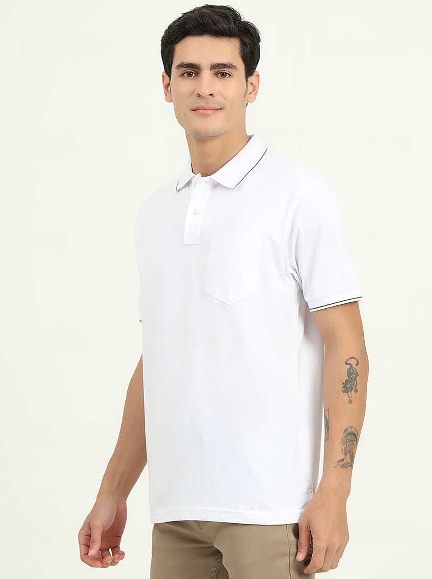 White Solid Slim Fit Polo T-Shirt | Greenfibre