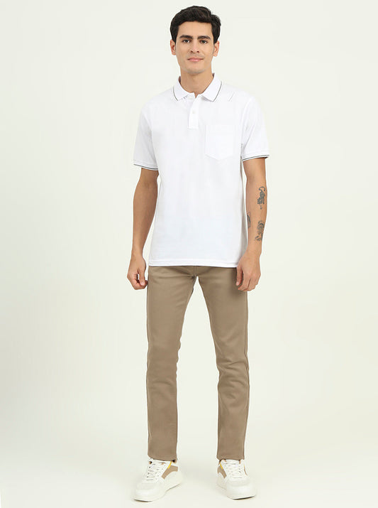 White Solid Slim Fit Polo T-Shirt | Greenfibre