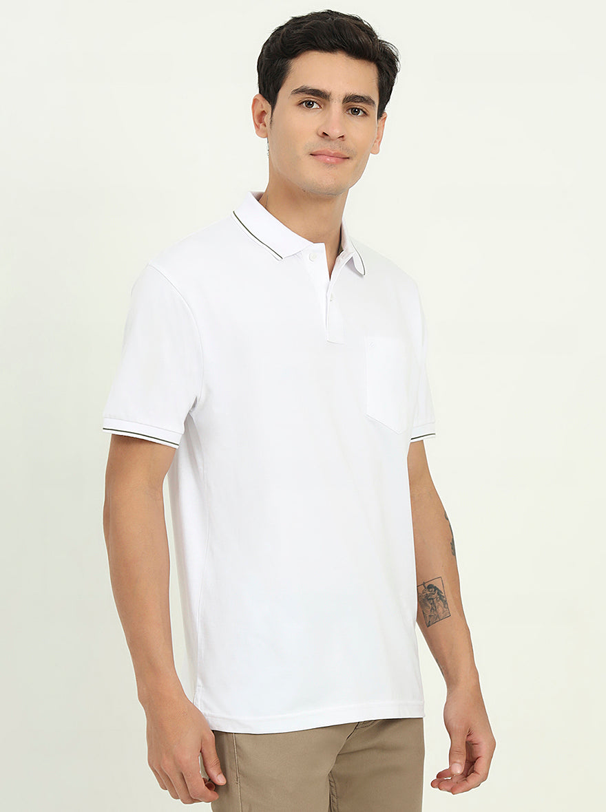 White Solid Slim Fit Polo T-Shirt | Greenfibre