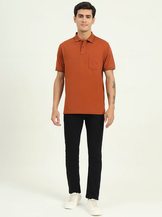 Brown Solid Slim Fit Polo T-Shirt | Greenfibre