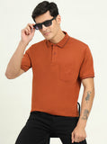 Brown Solid Slim Fit Polo T-Shirt | Greenfibre
