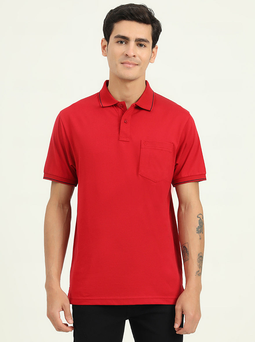 Red Solid Slim Fit Polo T-Shirt | Greenfibre