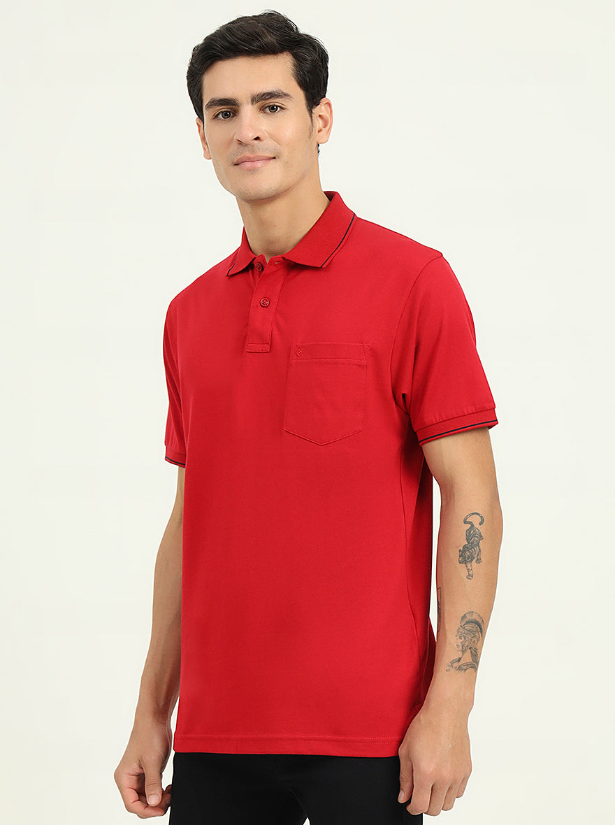 Red Solid Slim Fit Polo T-Shirt | Greenfibre