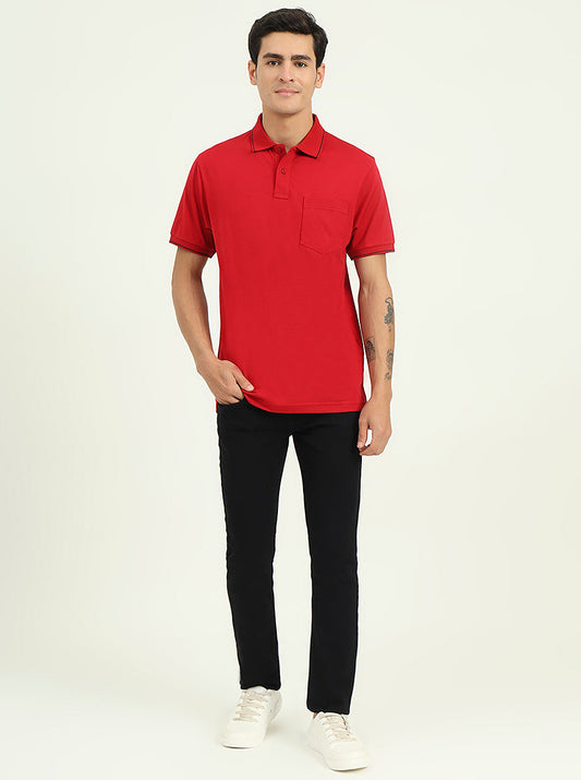 Red Solid Slim Fit Polo T-Shirt | Greenfibre