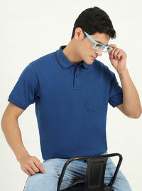 Indigo Blue Solid Slim Fit Polo T-Shirt | Greenfibre