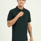 Bottle Green Solid Slim Fit Polo T-Shirt | Greenfibre