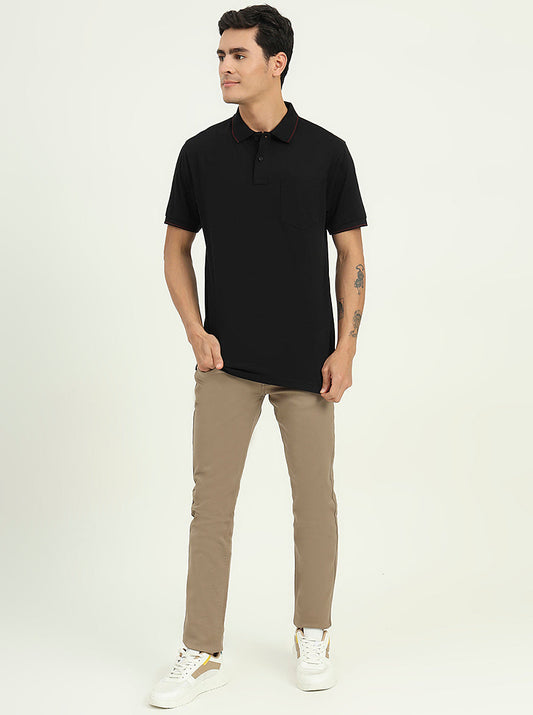 Black Solid Slim Fit Polo T-Shirt | Greenfibre