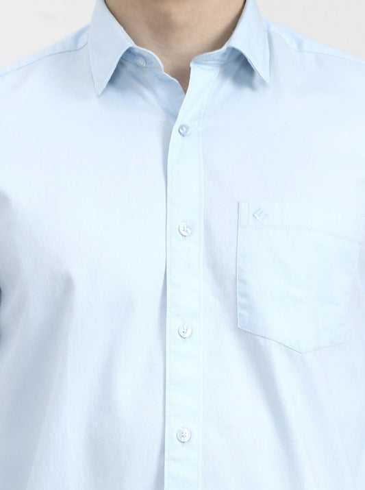 Aqua Blue Solid Smart Fit Semi Casual Shirt | Greenfibre