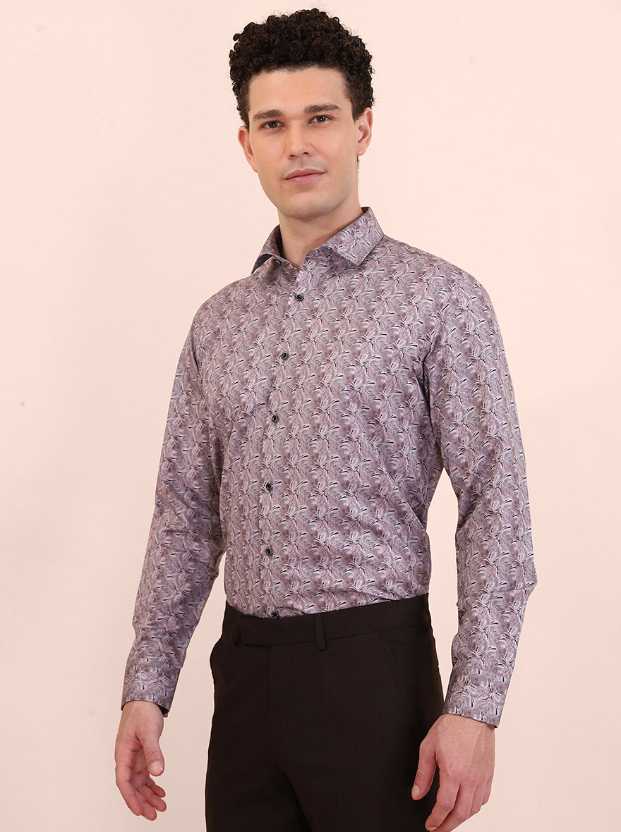 Brown Printed Slim Fit Party Wear Shirt | Greenfibre
